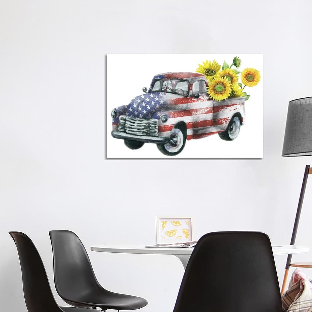 iCanvas "4Th Of July Truck With Sunflowers" by Ephrazy Graphics Canvas Print