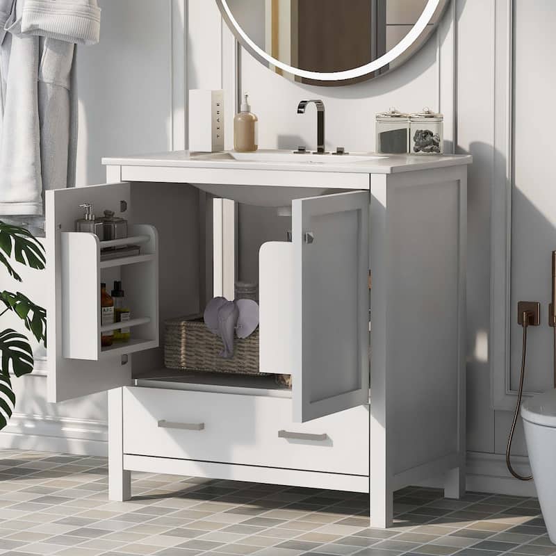 30 Inch Bathroom Vanity with Ceramic Sink - White