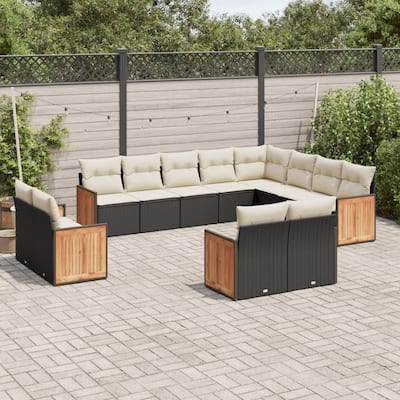 vidaXL Patio Sofa Set with Cushions Outdoor Conversation Furniture Poly Rattan