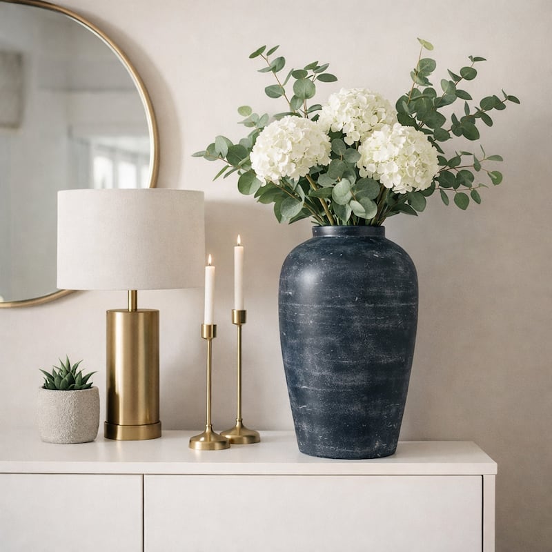 Textured Terracotta Vase with Distressed Finish - Tall Flower Vase