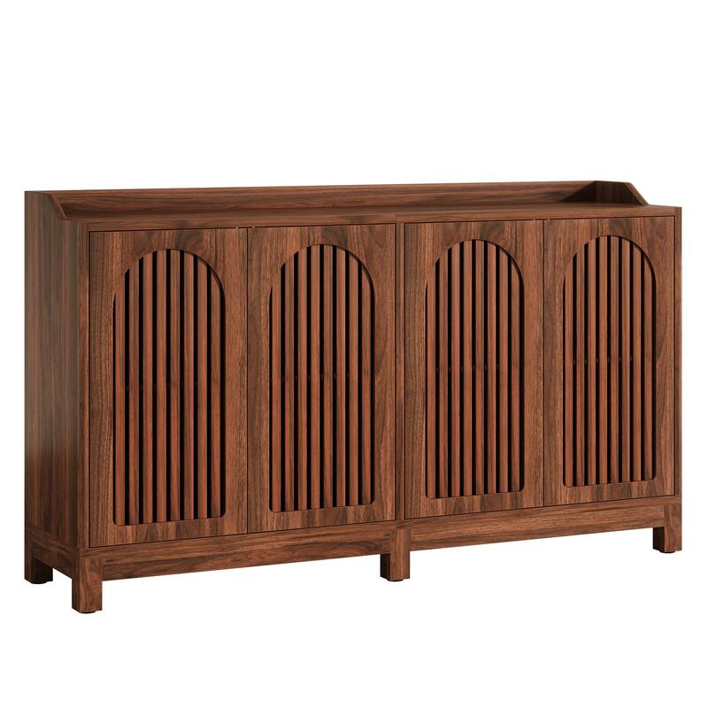57" Farmhouse Sideboard Buffet - Brown Shutter Door Storage Cabinet