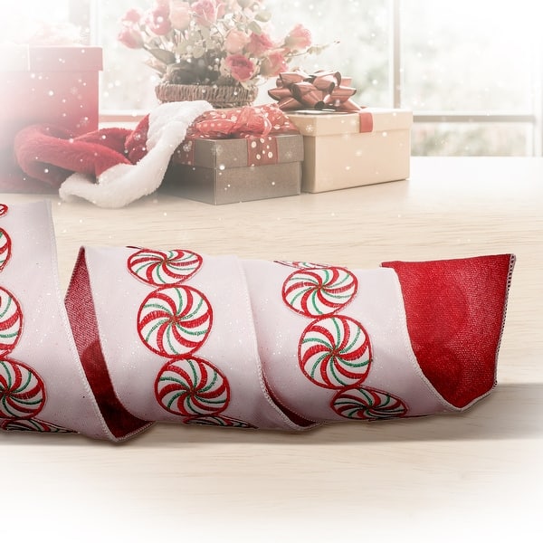 Candy Cane Wired Christmas Ribbon - 2 1/2 x 10 Yards, Red White  Peppermint, Holiday, Garland, Gifts, Wrapping, Wreath