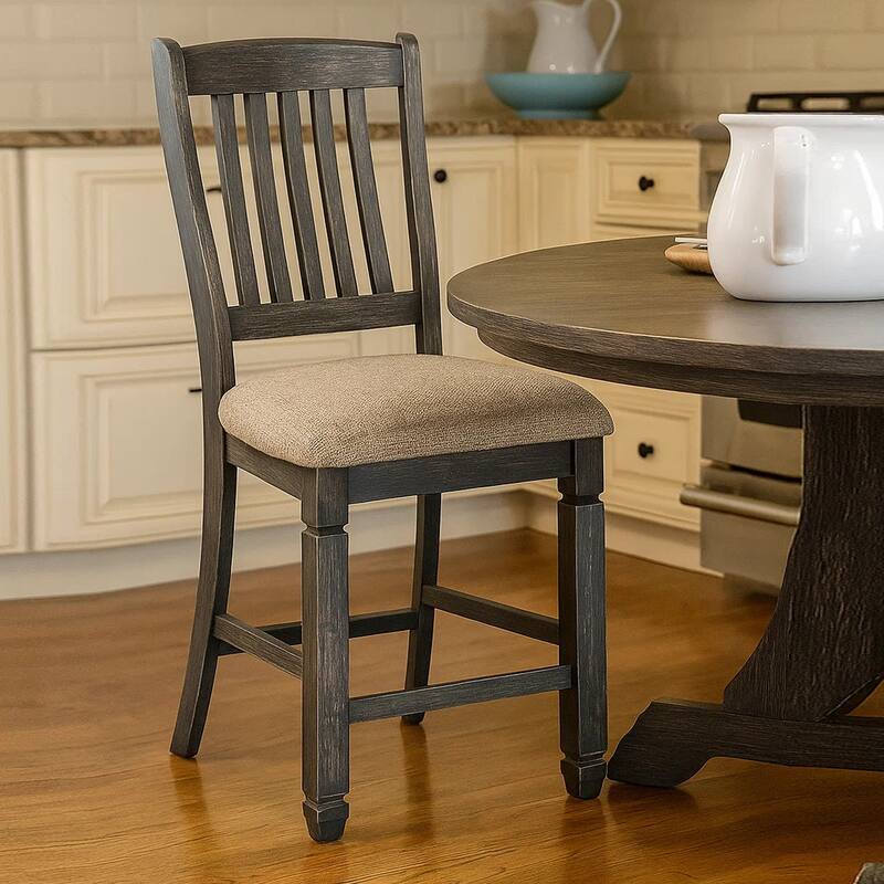 Trekk Counter Height Chair Set of 2, Slatted Back, Black Polyester