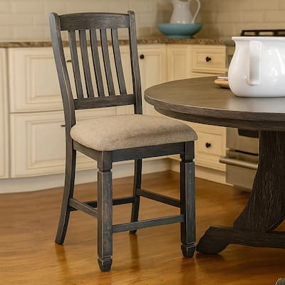 Trekk Counter Height Chair Set of 2, Slatted Back, Black Polyester