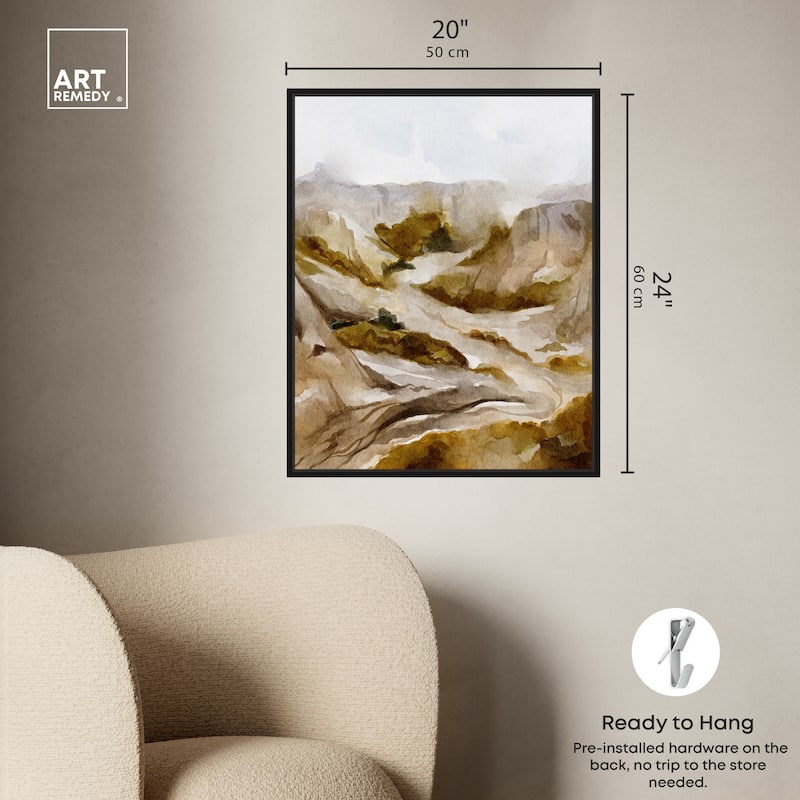 Art Remedy Winter End Rock Mountain Framed Landscape 1 Piece Canvas Wall Art Watercolor Style