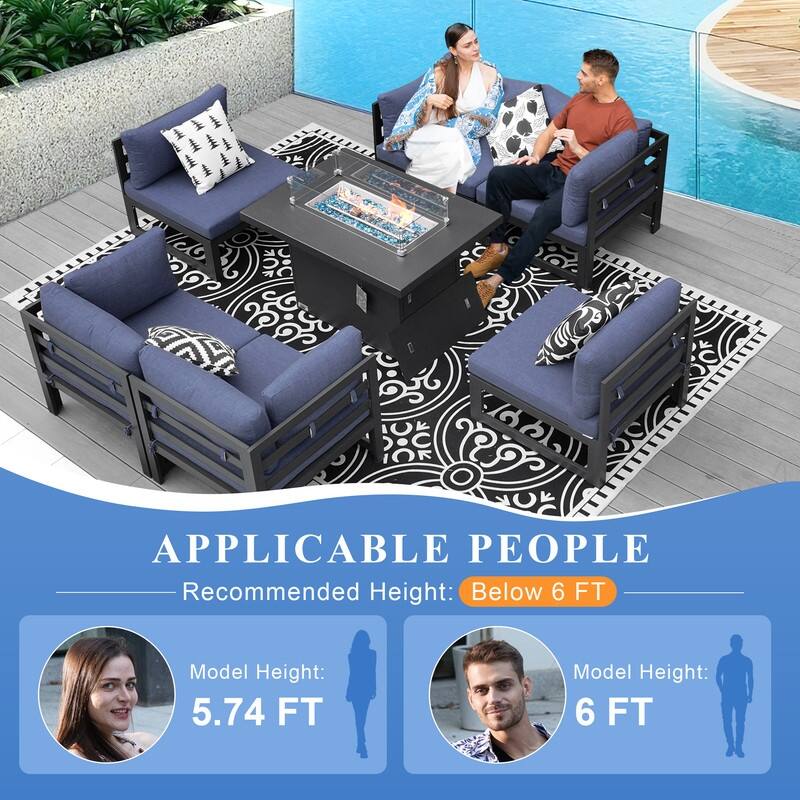 FINCATI 7 Pcs Patio Furniture Set Outdoor Sectional Sofa Set with Firepit Table - 7 Pieces