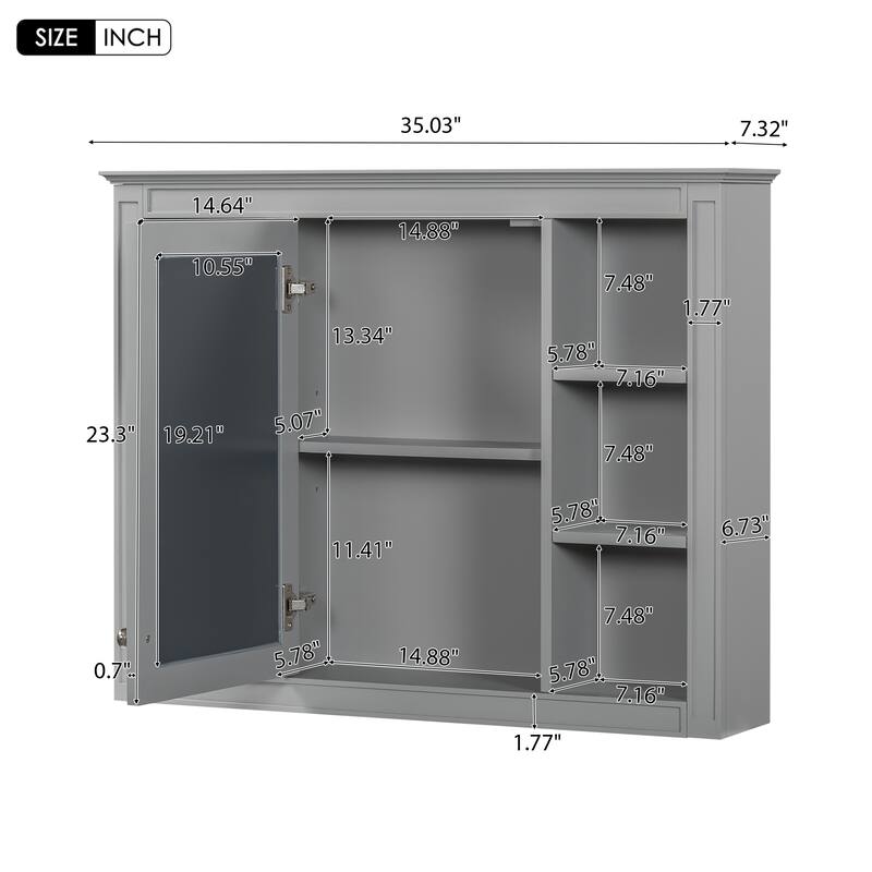 GDFStudio - Riggs Modern Wall-Mounted Bathroom Storage Cabinet with Mirror and Open Shelves (Not Include Bathroom Vanity)
