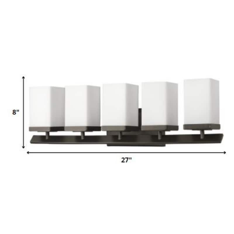 27" Wide Modern Oil-Rubbed Bronze Vanity Light Fixture with Opal Glass Shades Damp Rated Use for Bathroom - 8" H x 27" W