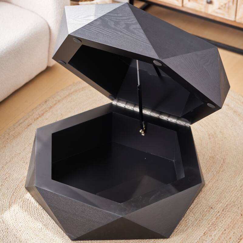 GDFStudio Corvyn Polygon Flip-Top Coffee Table with Hidden Storage and Solid Wood Veneer