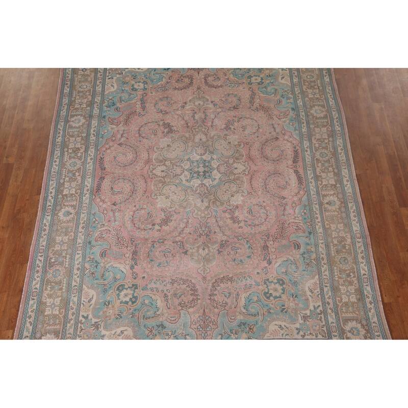 Distressed Tabriz Persian Vintage Area Rug Handmade Wool Carpet - 7'9"x 10'10"