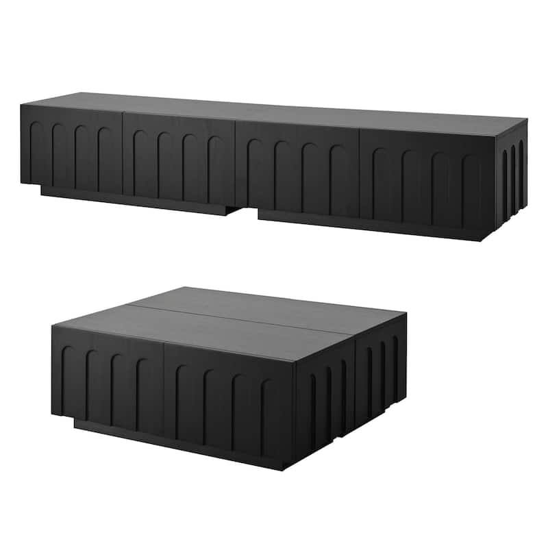 Tv Stand & Coffee Table With Drawers,Set Of 2,Media Console With Arched Design For Tvs Up To 80"