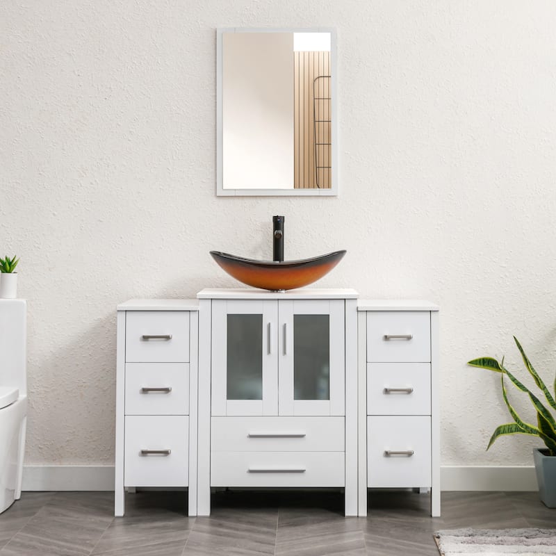 48" Bathroom Vanity Set Vessel Sink Faucet W/ Small Cabinet Combo