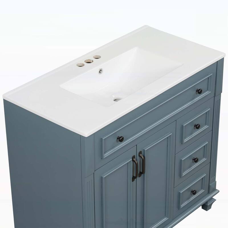 Freestanding Vanity Set with Flip-Out Drawer,3 Drawers,2 Soft-Close Doors