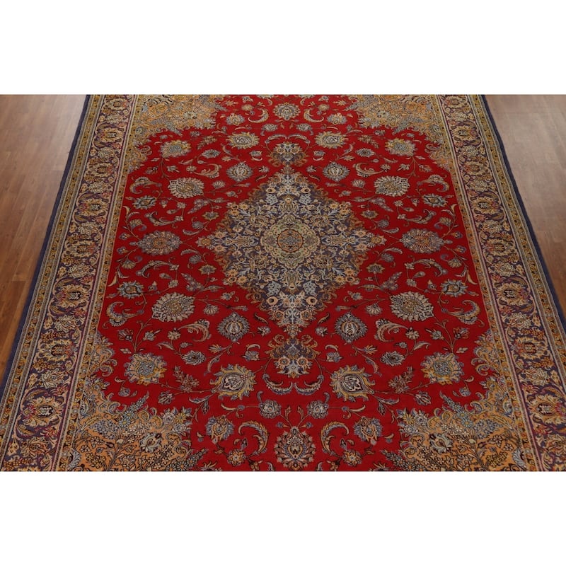 Traditional Floral Shahreza Persian Area Rug Hand-knotted Wool Carpet - 10'4" x 13'10"
