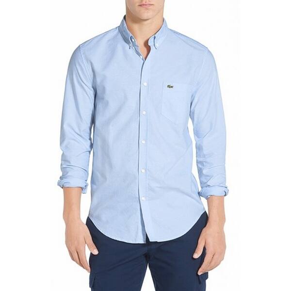 Shop Lacoste New Blue Atmosphere Mens 2xl Button Down Long Sleeve