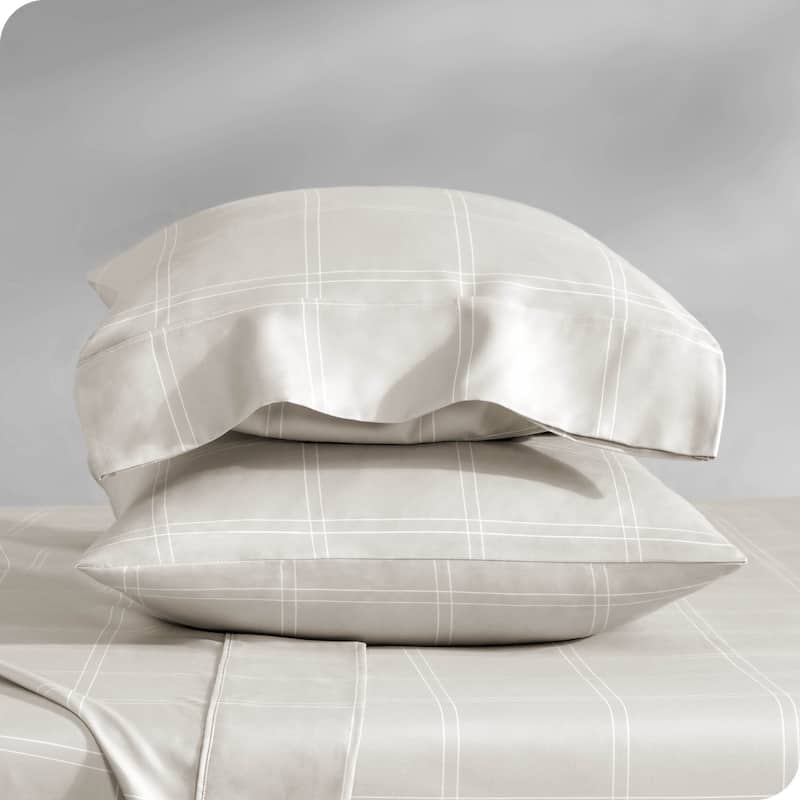 Bare Home Double Brushed Pillowcase Set (Set of 2) - Standard - Modern Plaid - Stone/White
