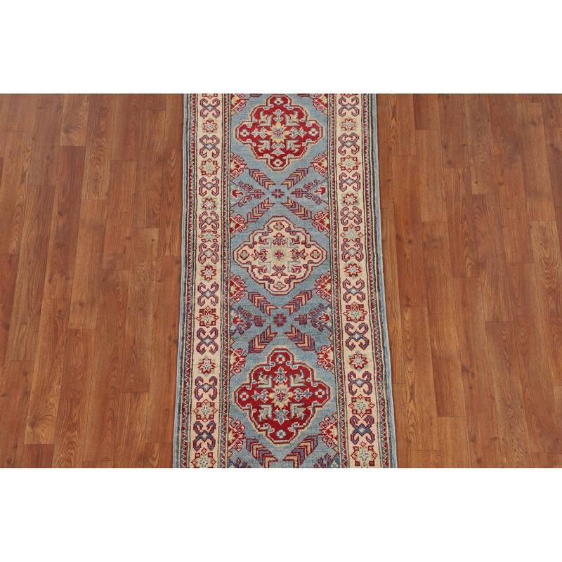 Light Blue Kazak Oriental Runner Rug Hallway Hand-Knotted Wool Carpet - 2'1" x 5'9"