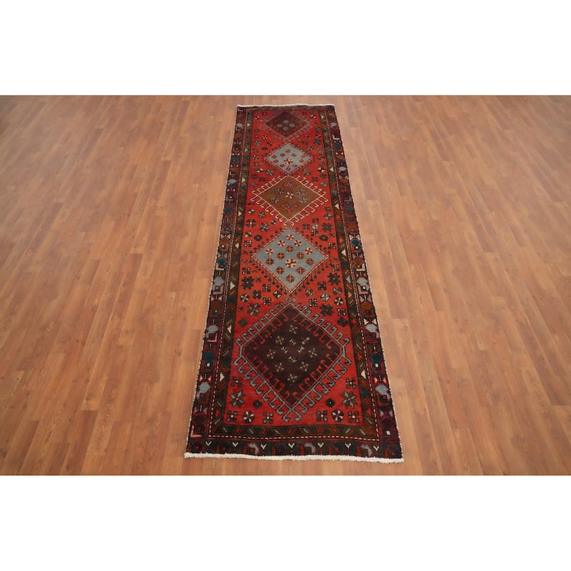 Hand Knotted Oriental 100% Wool Carpet Traditional Tribal Oranges & Rust Hamedan Runner Rug - 10' 1'' X 2' 11''