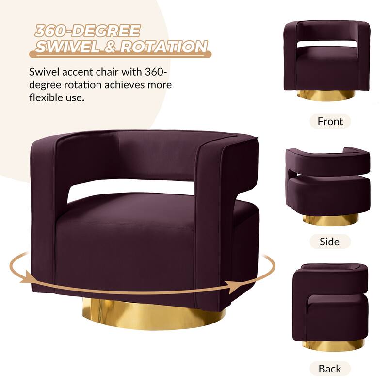Carisa Modern Upholstered Swivel Open-Back Barrel Chair with Golden Base by HULALA HOME