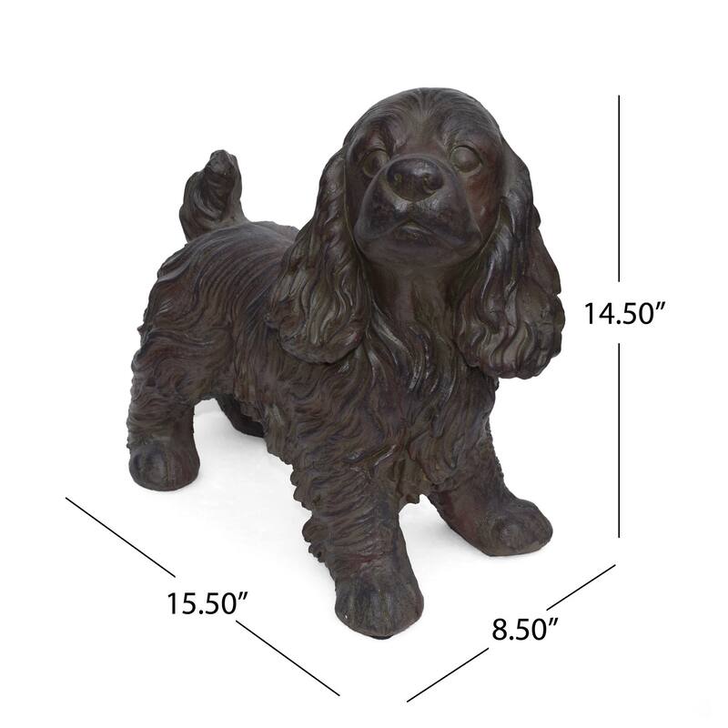 Cast Stone Cocker Spaniel Dog Statue Outdoor Garden Sculpture Brown Finish No Assembly Required - 15.50