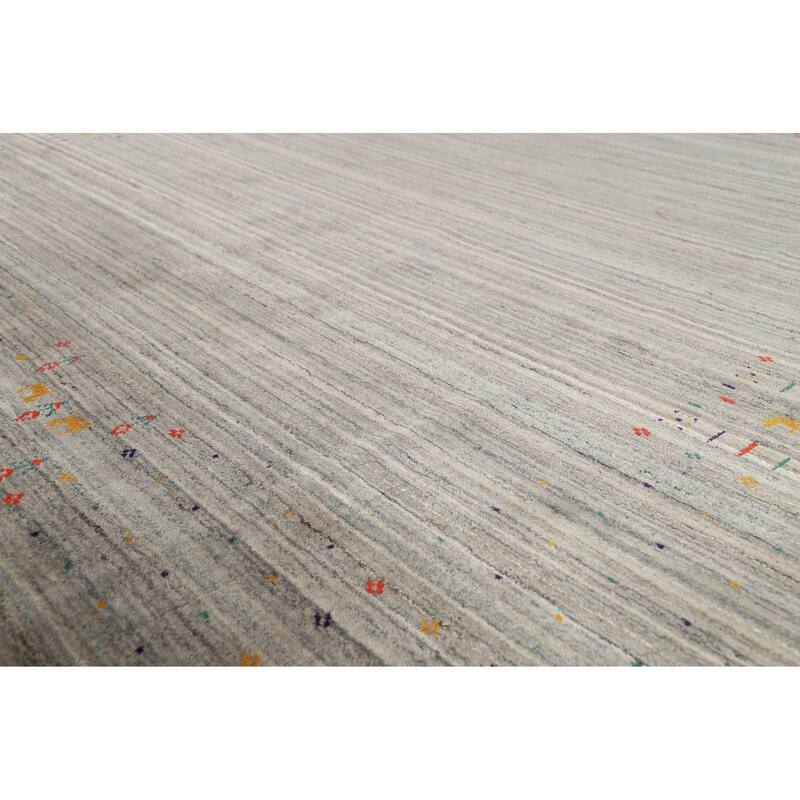 All-Over Striped Gabbeh Indian Square Rug Hand-Knotted Wool Carpet - 7'10"x 7'11"