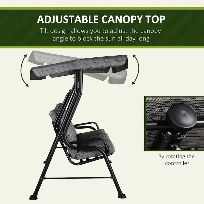 3-Seat Patio Swing, Adjustable Canopy, Thick Cushion, Steel Frame