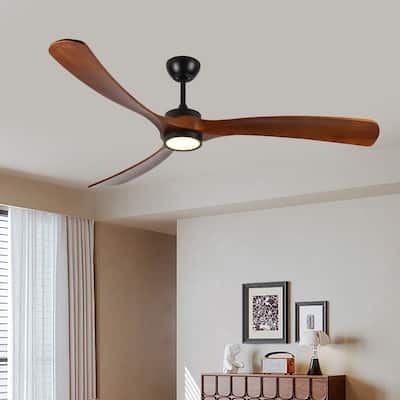 72 Inch Large Wood Ceiling Fan with Light, 3 Solid Wood Blades Ceiling Fan with Remote Control, Noiseless Reversible DC Motor
