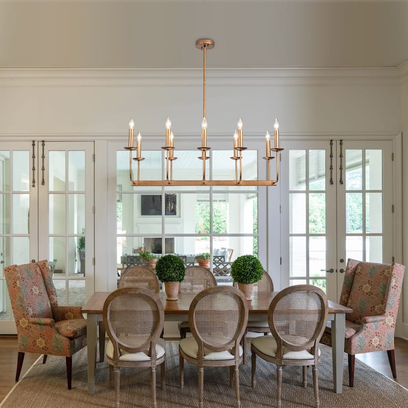 Farmhouse 10-Light Candle Iron Kitchen Island Linear Chandelier
