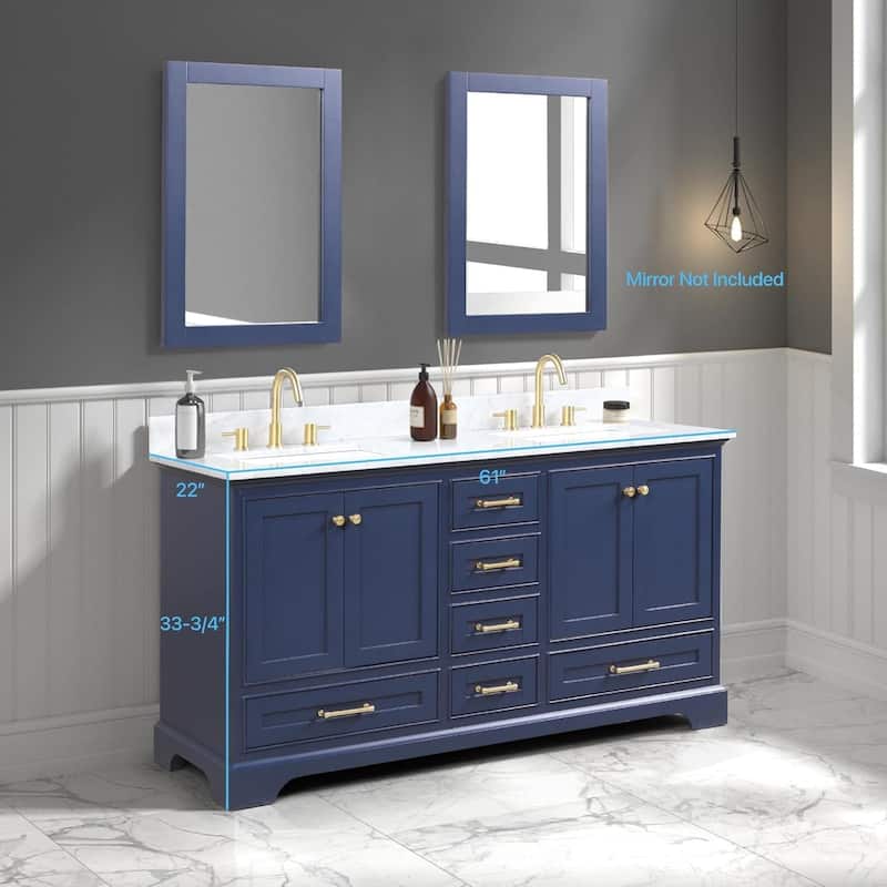 Blossom Copenhagen 60" Double Sink Solid Wood Vanity with Marble Top