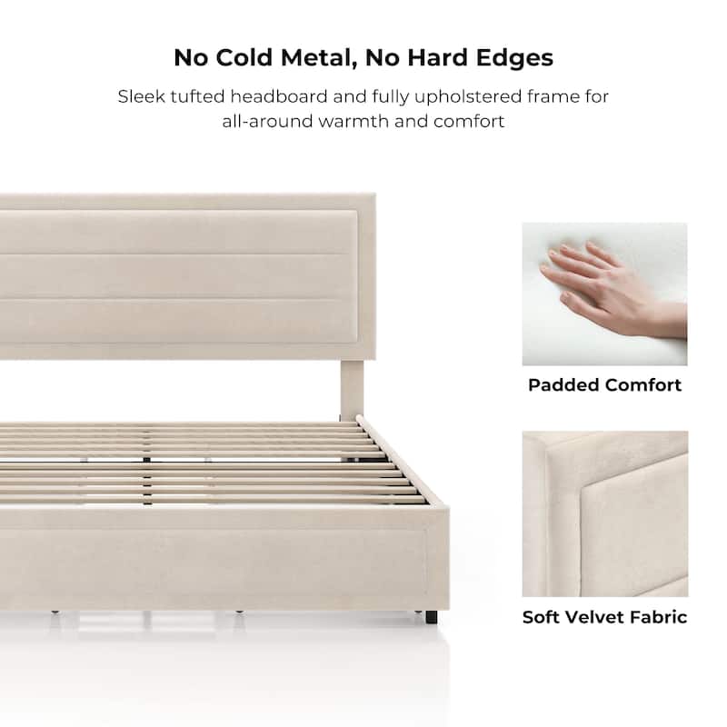 Furniture of America Jacinth Modern Velvet 4-Drawer Full Storage Platform Bed