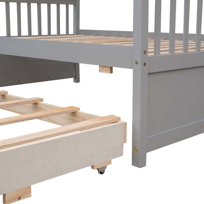 Space-Saving Twin-Over-Full Bunk Bed with Trundle and Drawers, Gray