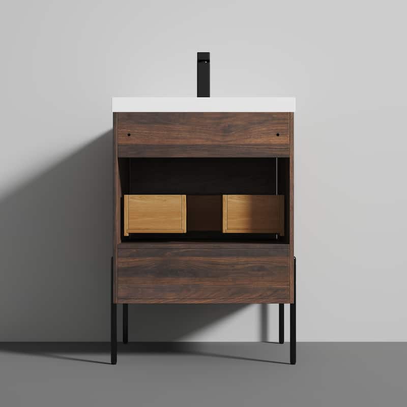 Freestanding Bathroom Vanity Set with Open Shelf & Topmounted Sink