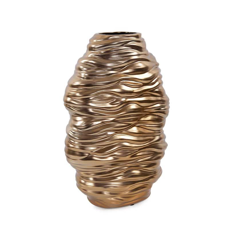 Allan Andrews Hand Finished Brass Ceramic Flowing Wave Vase