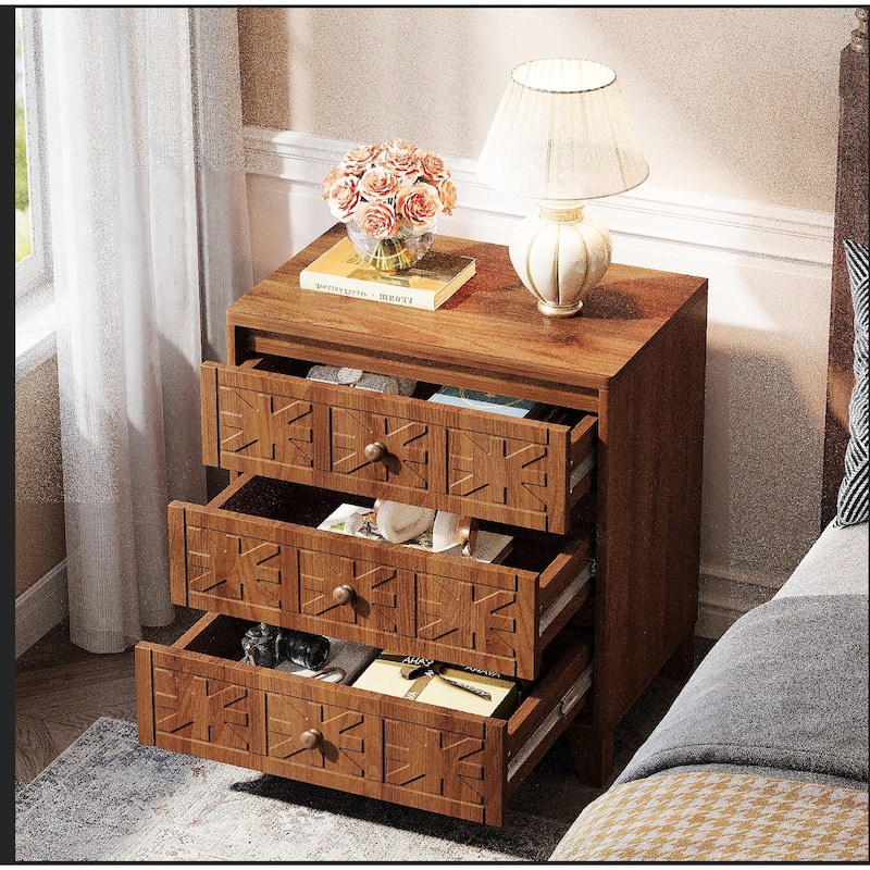 3-Drawer Nightstand for Bedroom, Living Room, Rustic Brown