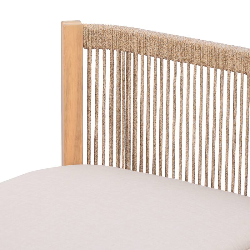 Christopher Knight Home - Outdoor Acacia Wood 3-Seater Sofa with Rope-Braided Backrest & Water-Resistant Cushions