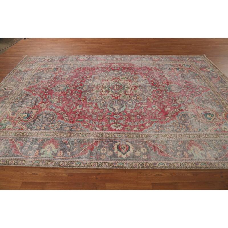Geometric Tabriz Persian Vintage Area Rug Handmade Wool Carpet - 7'8"x 11'3"