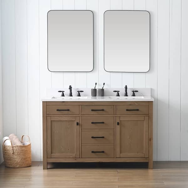 slide 2 of 101, Sudio Design Bathroom Vanity Jasper Textured Collection 54" Double Sink - Textured Natural with Engineered Stone Top