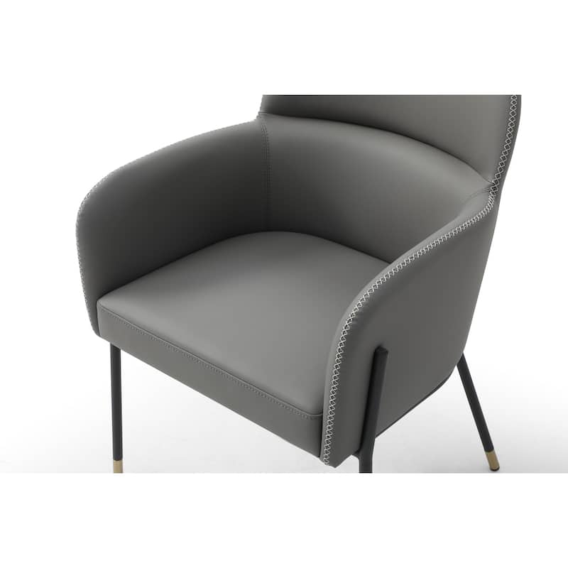 Dining Armchair with Dark Gray Faux Leather, Stylish Design, Metal Legs - 25
