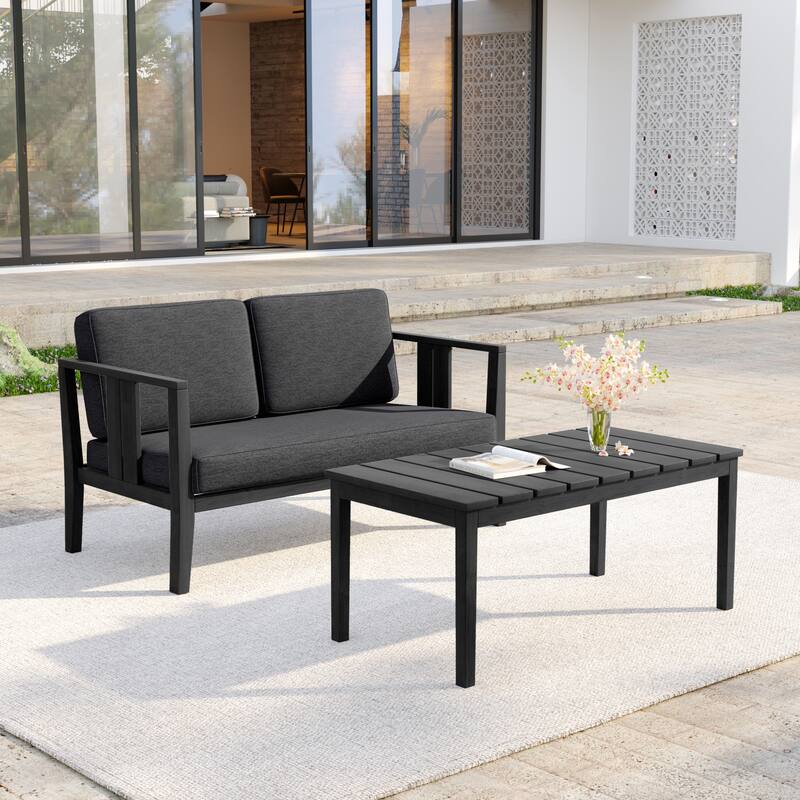 Casual 53"W Outdoor Patio Loveseat Set In Solid Teak Wood with Cushion