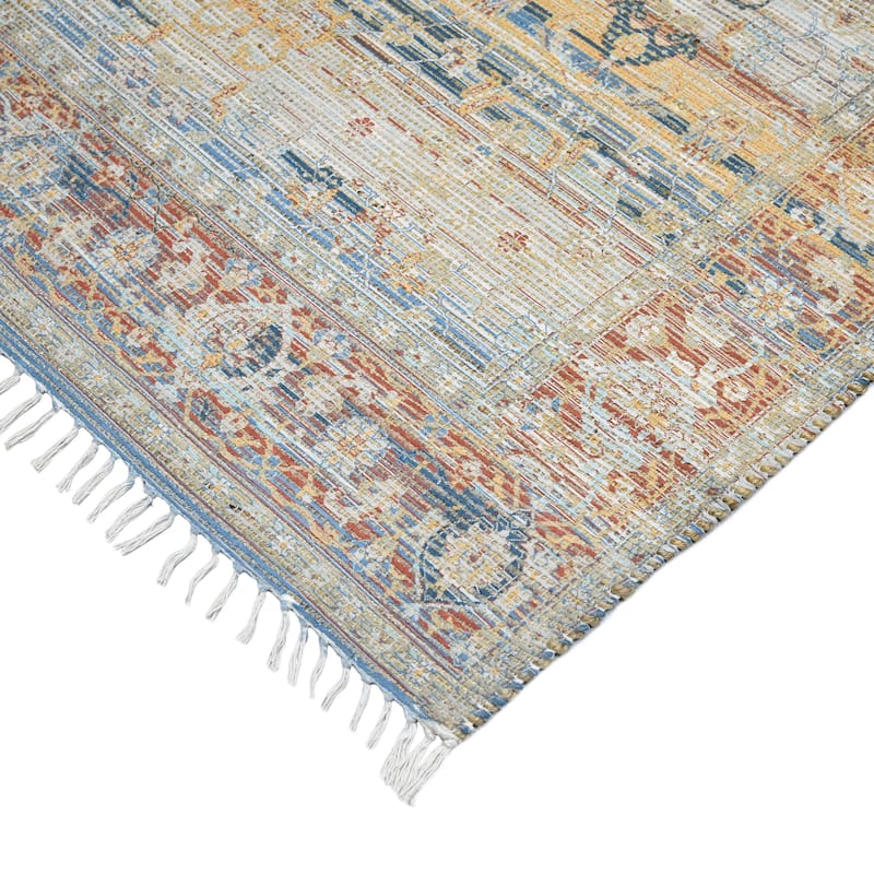 Carson Carrington Lukase Blue/Red Jute Blend Flatweave Area Rug