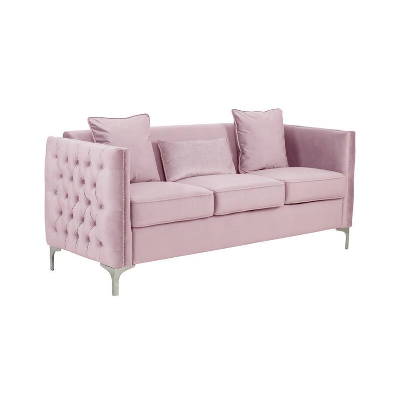 Velvet Sofa with 3 Pillows - Pink