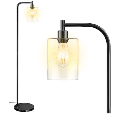 65 in. Industrial Floor Lamp with Hanging Glass Shade - Black