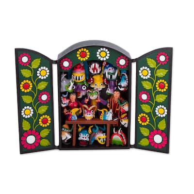 Novica Handmade Andean Mask Shop Ceramic Retablo