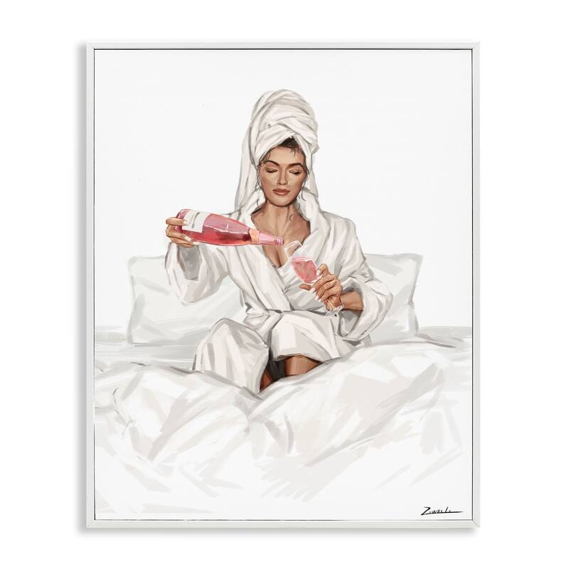 Stupell Pouring Rosé Wine in Bed Framed Giclee Art Design By Ziwei Li - 24 x 30 - White