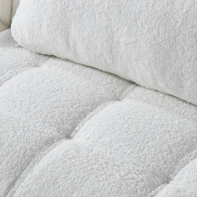 Convertible Futon Teddy Fabric Sofa Bed With Gold Metal Legs