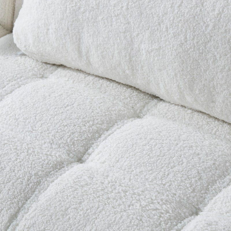 White Teddy Chenille Single Modular Sofa Bed with Wood Frame