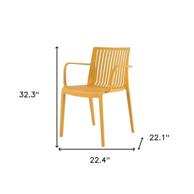 HomeRoots Set of Two Yellow Heavy Duty Plastic Outdoor Stacking Arm Chairs