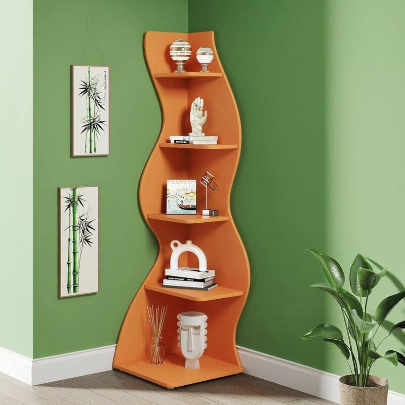 Modern 5-Tier Corner Shelf Unit with Adjustable Shelves for Living Room Office or Bedroom - 19.68” x 18.89” x 69.88”