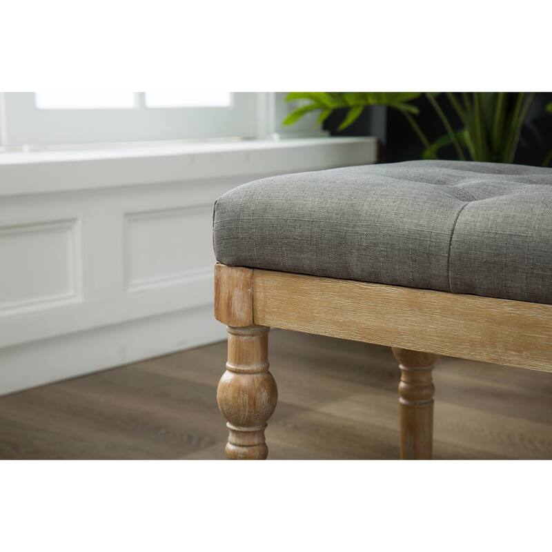 Habit Solid Wood Button Tufted Dining Bench, Grey
