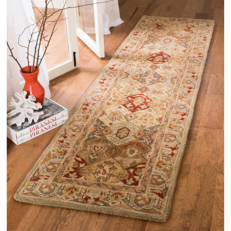 SAFAVIEH Handmade Anatolia Meisje Traditional Oriental Hand-spun Wool Rug - 2'3" x 12' Runner - Beige/Multi